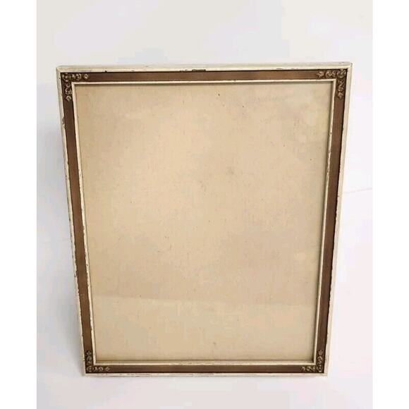 Vtg Ornate 8x10 Carved Rose Wood MidCentury Picture Frame Ivory Tan Brown - Picture 1 of 7